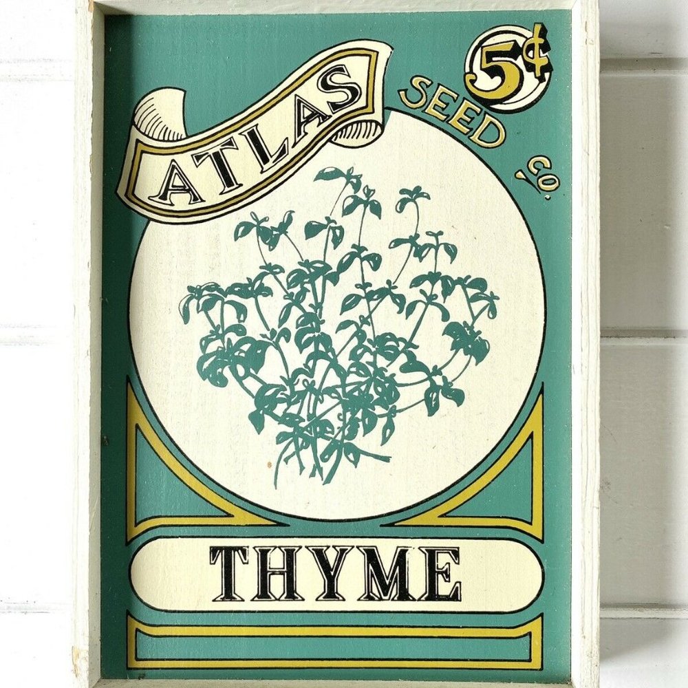 Framed Vintage Seed Packet THYME Art Print on Wood